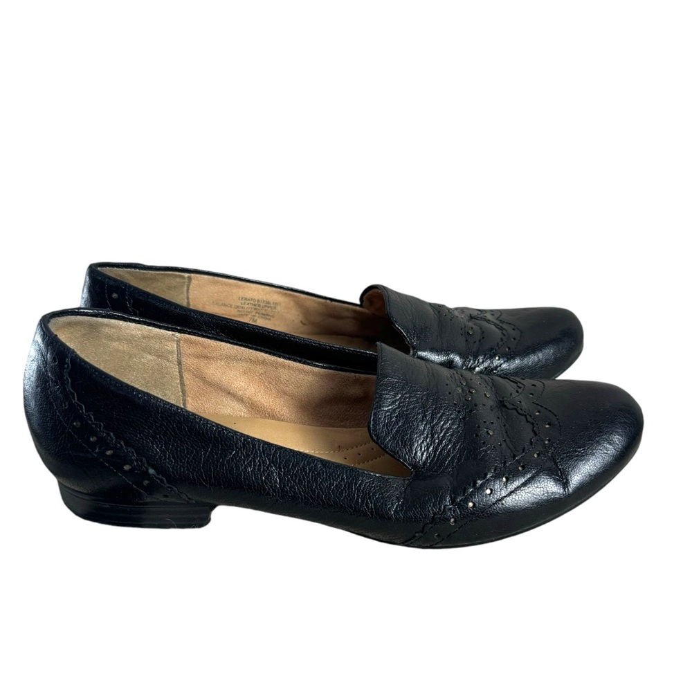 Naturalizer N5 Comfort Lerato Leather Loafers in Black Wingtip Design